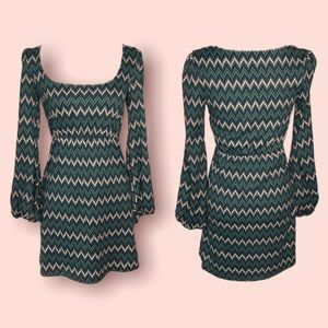 Judith March Chevron Dress Bishop Sleeves